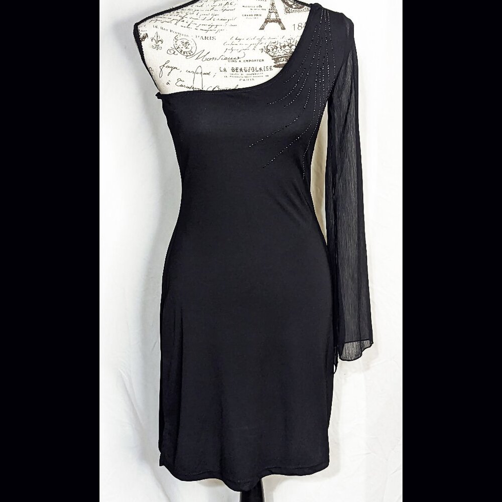 Elegant VERSUS by GIANNI VERSACE Sz S Black One Shoulder Cocktail Mini Dress - Picture 1 of 9